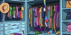 A kitten is well hidden in this room