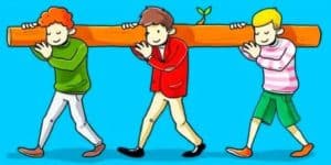 Which of these three men is carrying the heaviest load ?